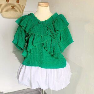 Emerald Green Textured Ruffle Statement Blouse